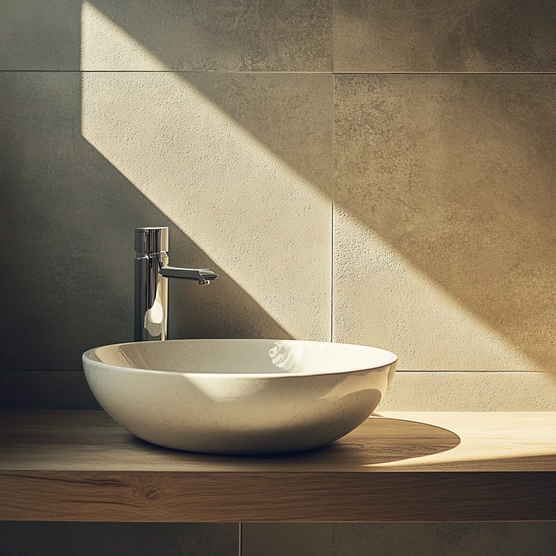 Un lavabo bianco elegantemente posizionato, che mette in mostra la sua superficie liscia e il suo design minimalista in un ambiente bagno moderno.